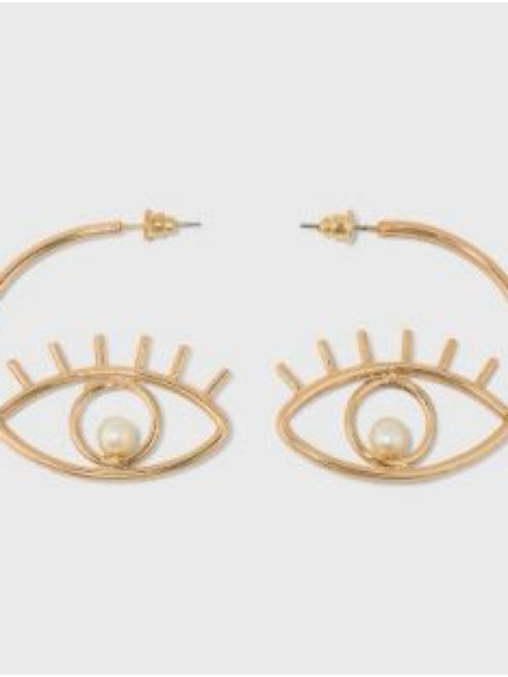 Gold Eye Hoop Earrings with Pearl Accent - Women Jewelry